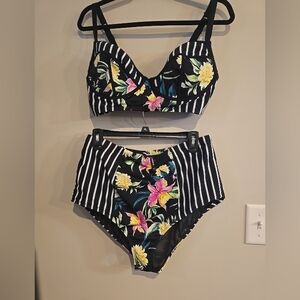 Torrid Black Floral Stripe Bikini